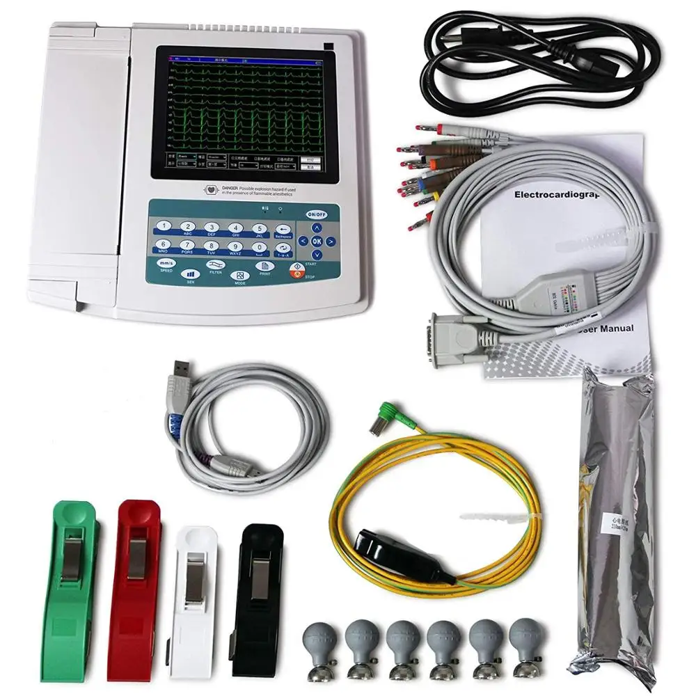 CONTEC ECG1200G цифровой 12-канальный/свинцовый EKG + программное обеспечение для синхронизации ПК, электрокардиограф CE сенсорный экран