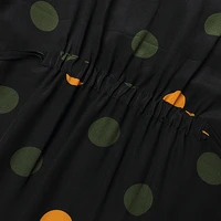 100 Silk Dress Women Dot Printed High Waist Design V Neck Short Sleeve Casual Dress Summer New Fashion