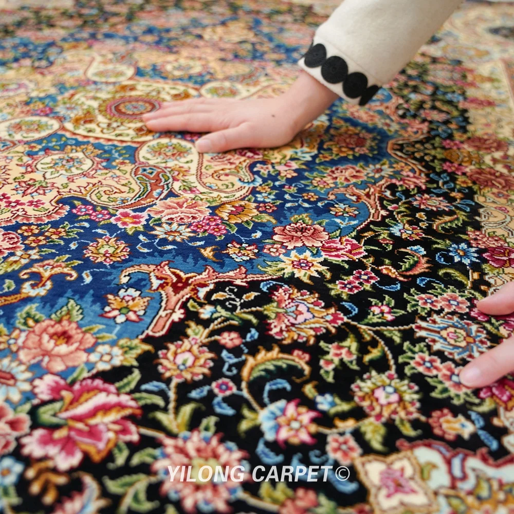 YILONG 4 'x 6' Восточный шелковый ковер черный медальон выгодные шелковые коврики