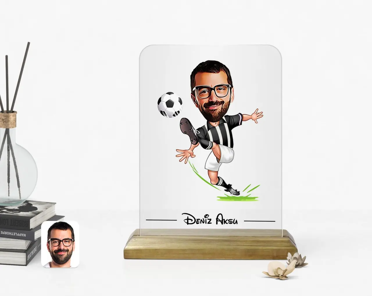 

Персонализированные Для Мужчин 'S черный, белый цвет Футбол плеер карикатура деревянная стойка каркаса