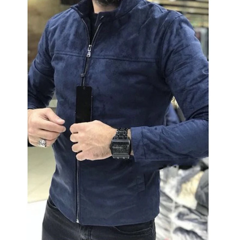 Новая мужская модная повседневная куртка на молнии с тонким воротником теплая