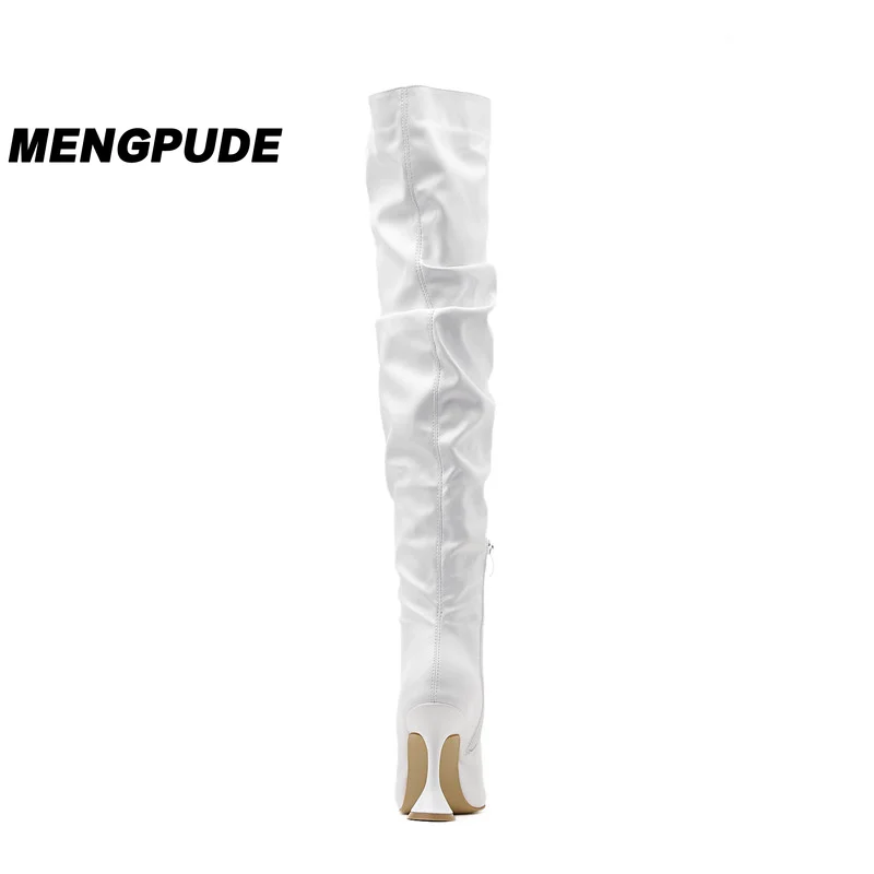 

MPD Runway Style Women Thigh High Boots Fashion Loose Folds Designer High Heels Over The Knee Boots Autumn Winter Leather Boots