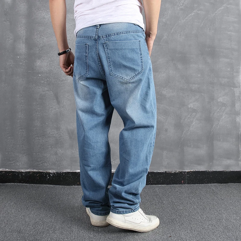 

European and American light blue large jeans men's loose casual trend Hip Hop Pants skateboard pants