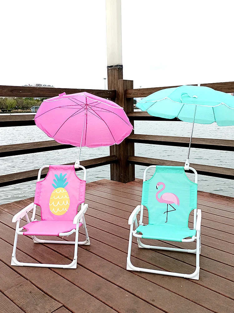 

TT Children's Beach Chair Outdoor Portable Folding Chair Armchair with Sunshade Seaside Vacation Photo Seat Stool