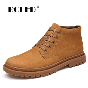 Ботинки мужские из натуральной кожи, теплые плюшевые ботильоны, на шнуровке, удобная зимняя обувь, Осень-зима