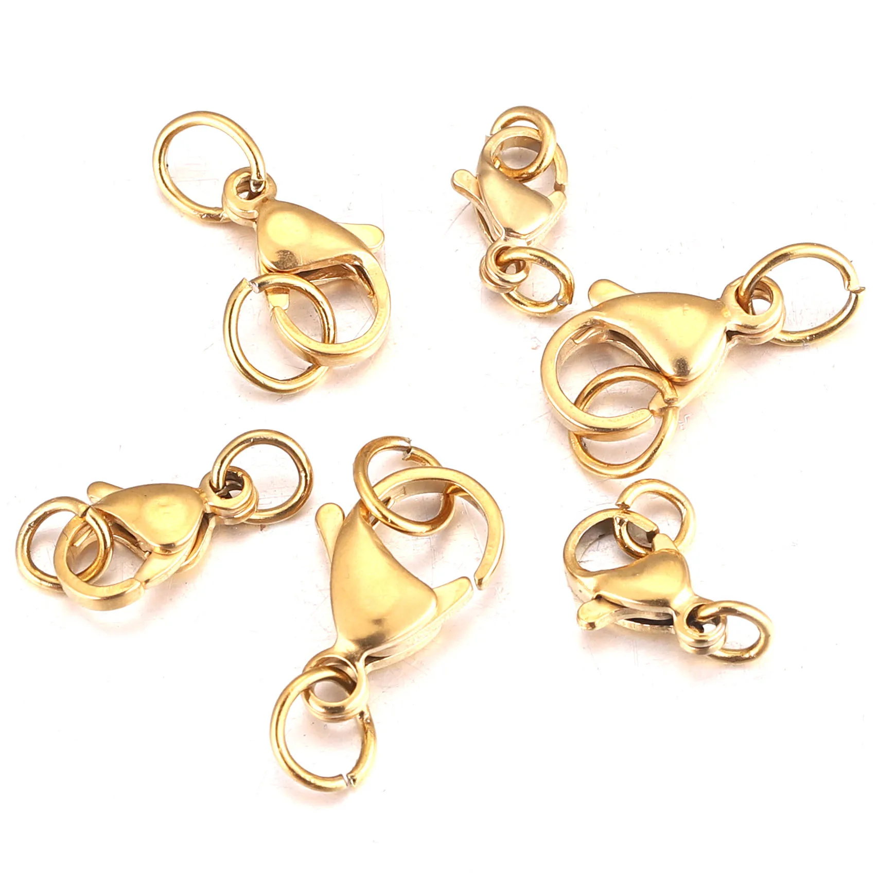 

20pcs Stainless Steel Lobster Clasps Hooks Jump Rings Gold-Plate Color End Clasps Connectors Necklace Findings Jewelry Making