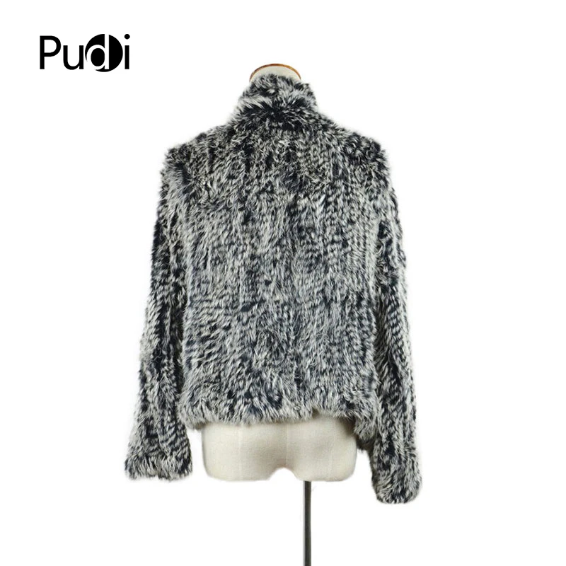 

CR002-1 The New fashion Knitted knit real rabbit fur coat overcoat jacket women black with frost