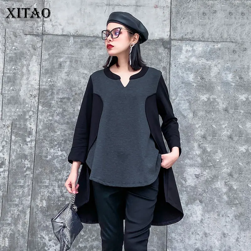 XITAO модная комбинированная футболка с длинным рукавом Женская Асимметричная