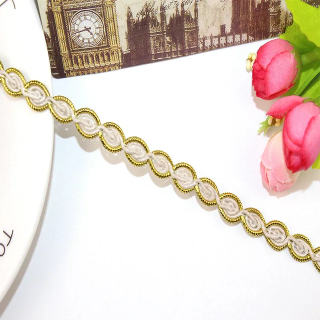 1М Последняя высококачественная кружевная ткань 1см аппликация золотого кружева Guipure для занавесей ленты для шитья отделок dentelle LE1 on.