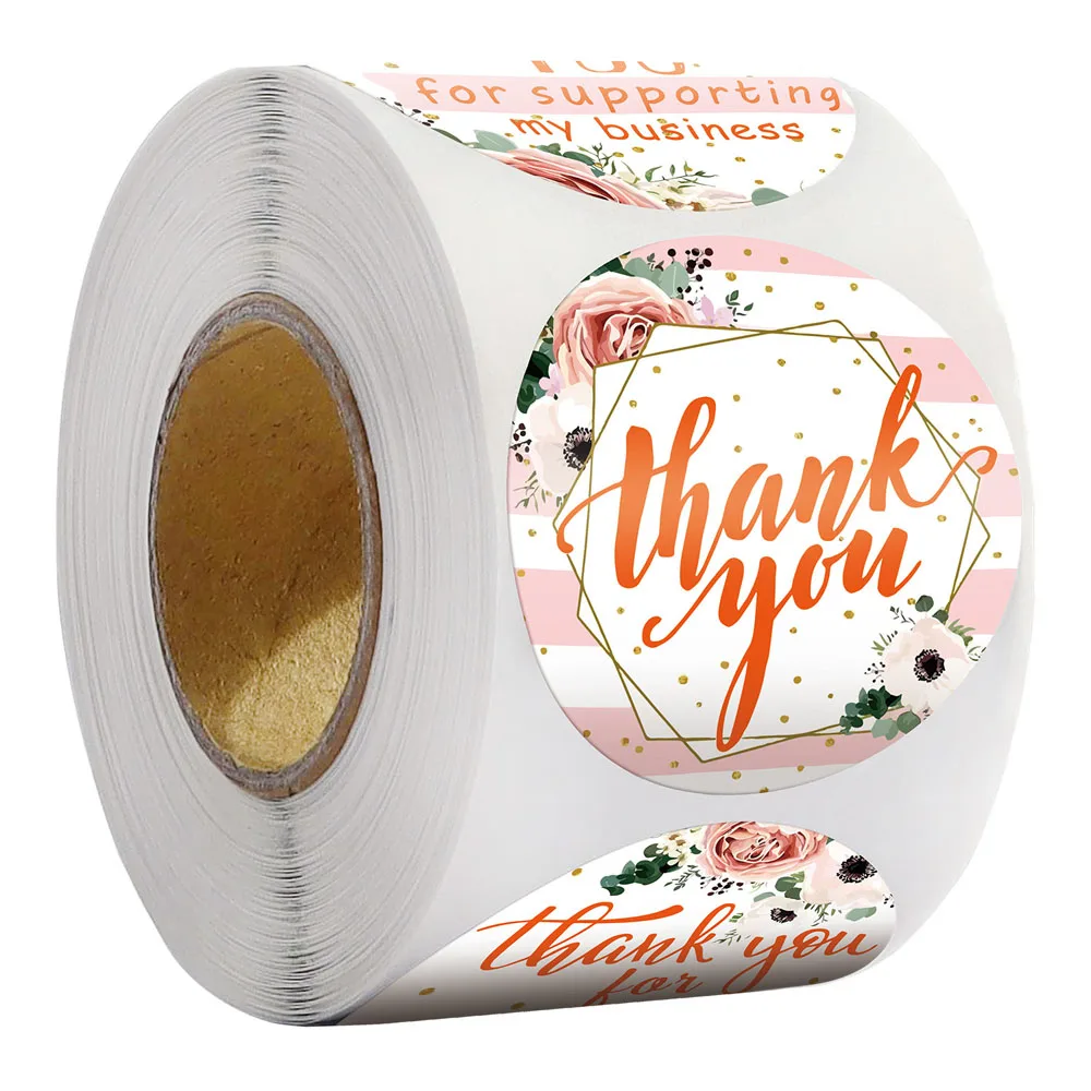 

1000Pcs Pink Handmade Thank You For Your Order Sticker Rose Thanks Kraft Labels Local Shopping Gift Sealing Adhesive Labels
