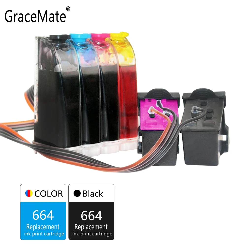 GraceMate 664 CISS Bulk Ink Replacement for HP 664 XL for DeskJet 1115 2135 2138 3635 1118 2138 3636 3638 4536 4676 4678 Printer