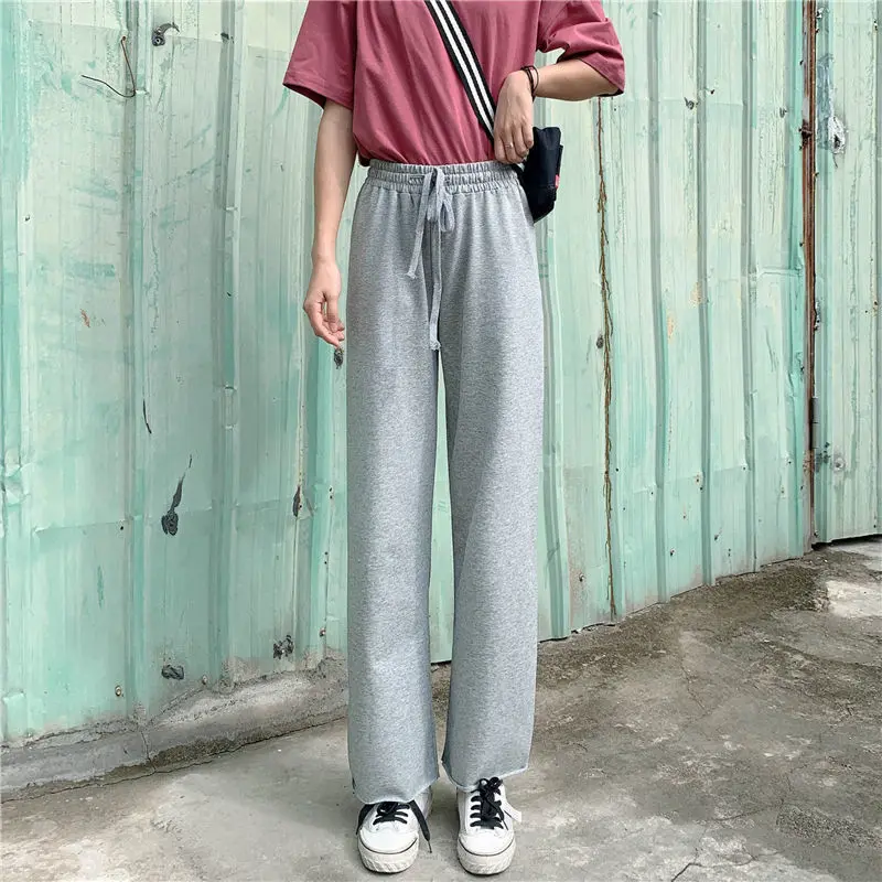 

Wide leg pants female loose grey nine point Harlan slim spring summer Korean student high waist straight tube cotton casual