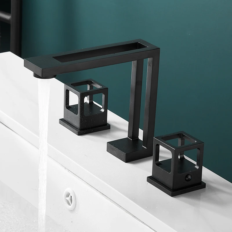 

Art Design Bathroom Faucet Cold and Hot Deck Mounted Tap All Brass Dual Handles Basin Tap High-quality Bathtub Faucet