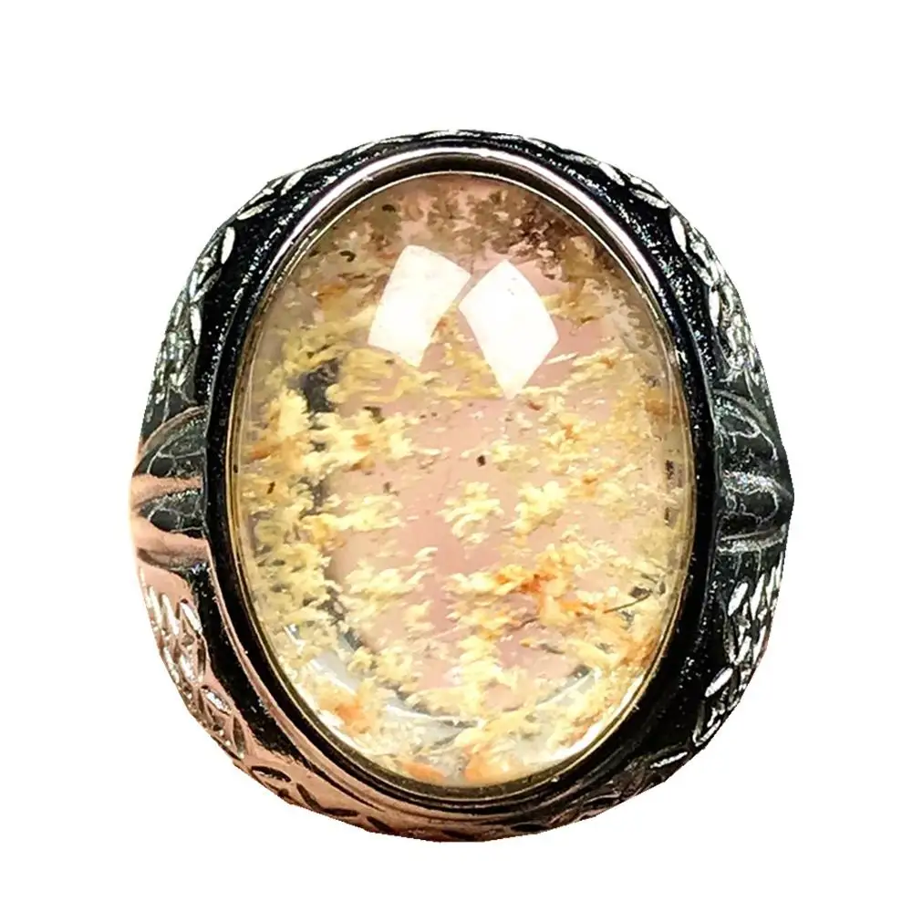 

24x18 мм натуральное кольцо Ghost Phantom Quartz, ювелирные изделия для мужчин, прозрачные хрустальные садовые овальные бусины, драгоценный камень, рег...