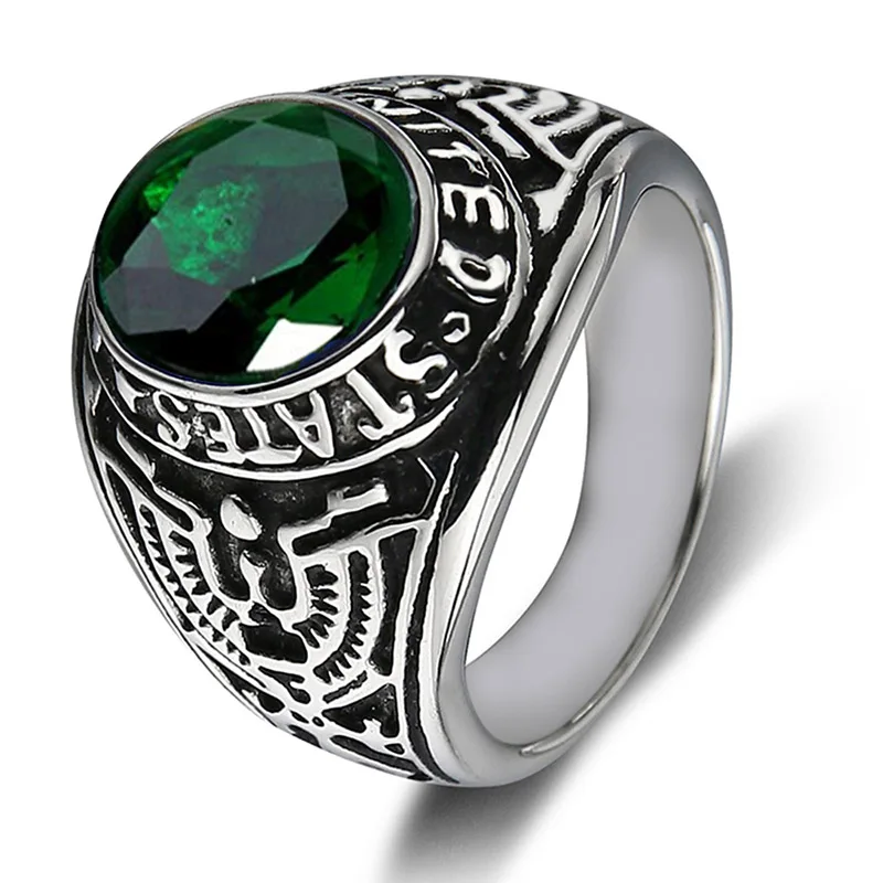 Valily Jewelry Для Мужчин's армии США кольцо с красный/зеленый/черный CZ камень нержавеющая сталь Винтаж американские военные кольца для Для женщин - Цвет основного камня: green