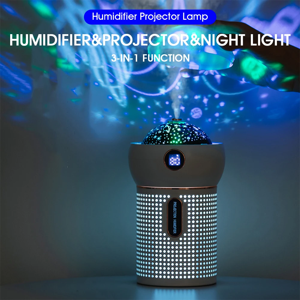 

Mini Humidifier Projector 3 In 1 Air Humidifier Projector LED Night Light Rechargeable Aroma Essential Oil Diffuser Fogger