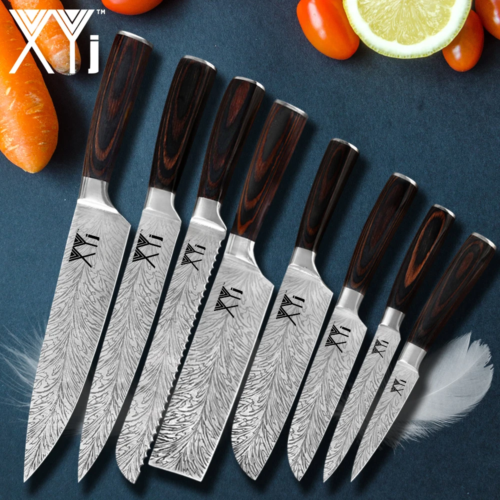 Набор кухонных ножей из нержавеющей стали XYj 8 шт. ножи для нарезки лезвий сантоку