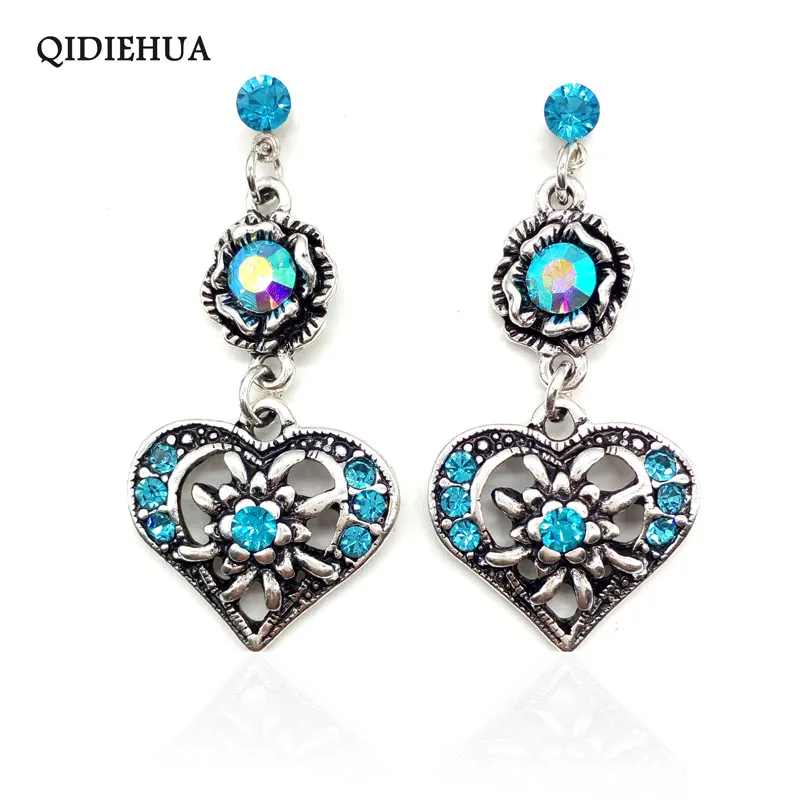 Женские серьги подвески из сплава в форме сердца с цветами Винтажные кристаллами