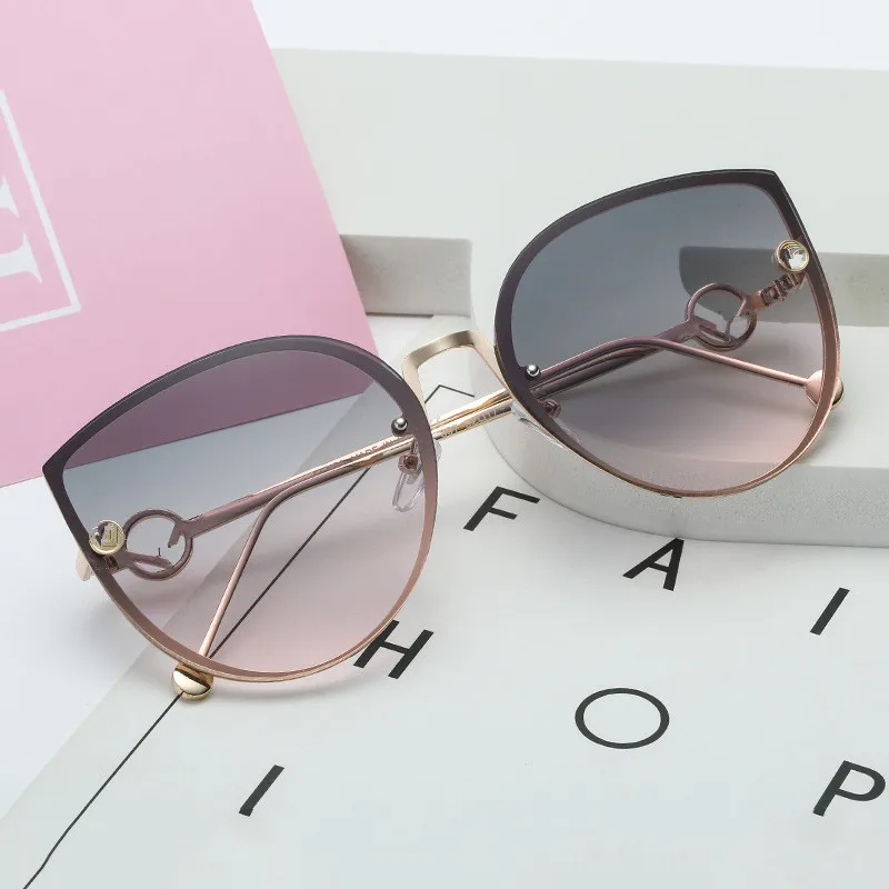 

2020 Metal Luxury Brand Designer Lady Cat Eye Sunglasses Women Vintage Party Rimless Gradient Sun Glasses For Female UV400