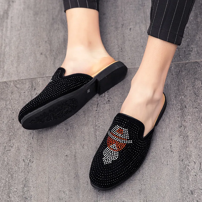 

Party Men's Sandals Half Drag Luxurious New 2021 Light Low Cut Brand Handmade Designer Shoes Personality Trend Wear-resistant
