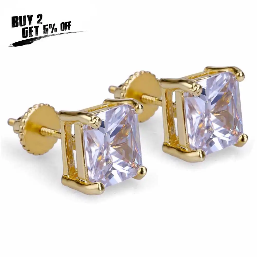 Серьги JINAO в стиле хип хоп для мужчин гвоздики золотистого/серебристого цвета с