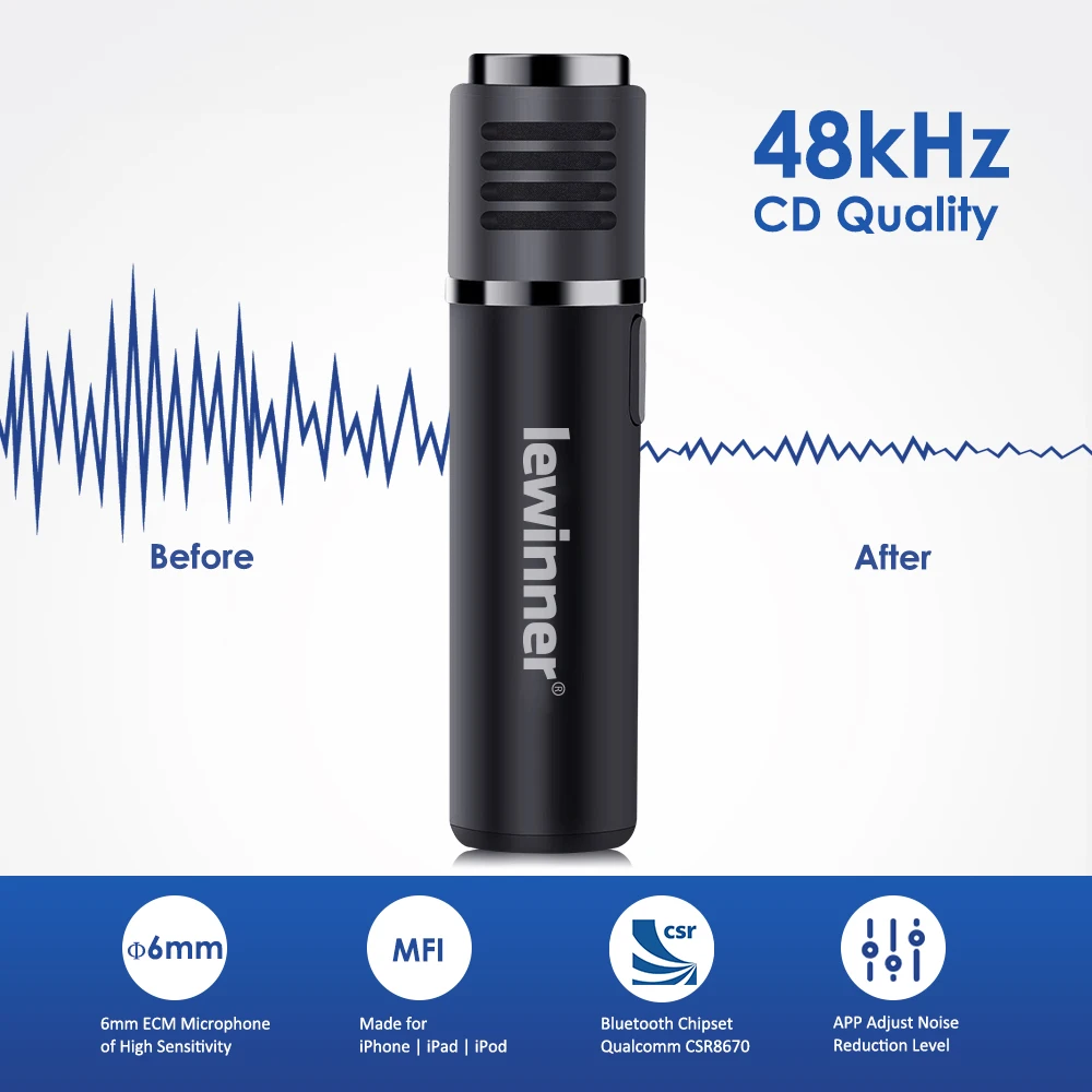 Беспроводной Bluetooth микрофон Lewinner SmartMic с шумоподавлением и функцией записи