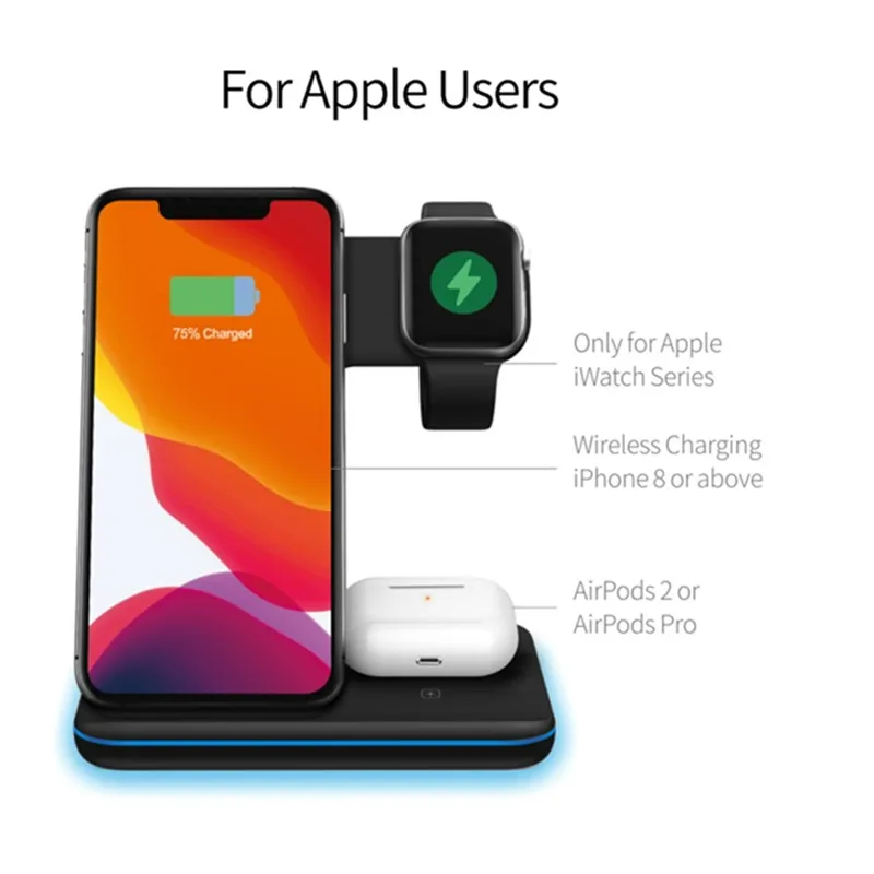

Беспроводное зарядное устройство 3 в 1 PBW30 15 Вт Qi для смартфонов iWatch airpods, держатель для телефона Type-C, быстрая Беспроводная зарядка для AirPods Pro