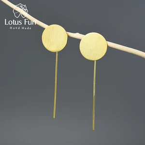 Lotus Fun реальные 925 пробы серебро ручной работы Творческий дизайнер ювелирных украшений минимализм Стиль круглый Длинные Висячие серьги для Для женщин
