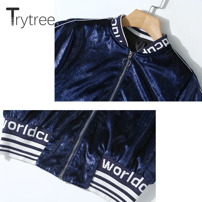 Trytree Осень Зима Женский комплект из двух частей Повседневный Блестящий на молнии