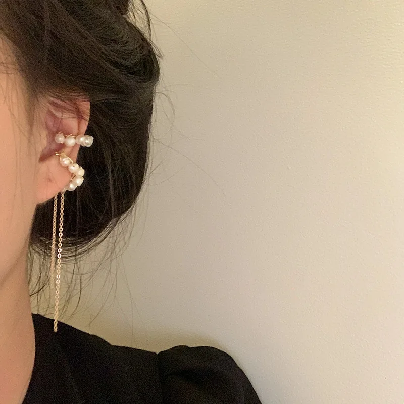 

Lifefontier Korean Pearl Clips Earrings C-shaped Asymmetric Ear Cuffs Earrings for Women Jewelry Clips On Ears Trendy 2021