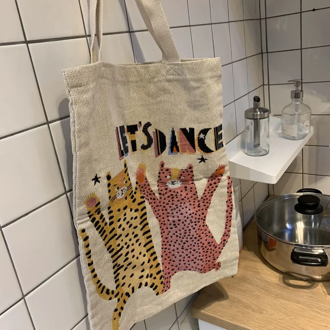 

Fashion Reusable Canvas Bags Jacquard Printing Shopping handag Large Folding Tote Unisex Jacquard Canvas Totes cute Shopping Bag
