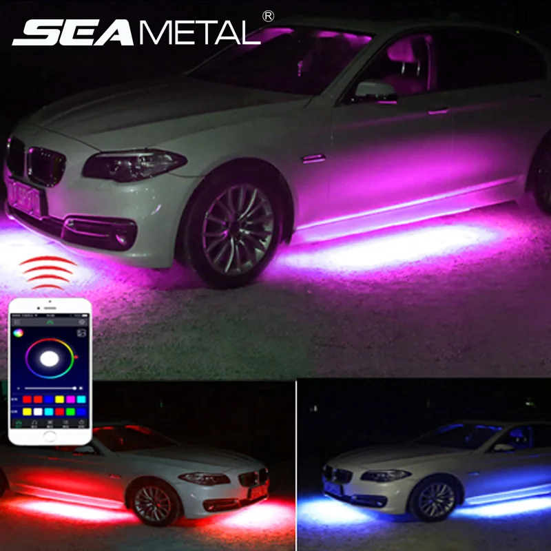 

4pcs Car Underglow Flexible Strips LED Remote /APP Control RGB Decorative Atmosphere Lamp Underglow Underbody System Neon Lights