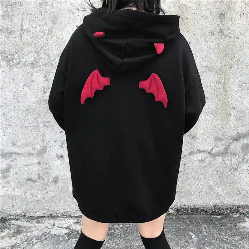 Fall Winter Women Sweatshirts High Street Harajuku Cute Hoodies Punk Gothic Devil Horn Chic Hooded Pullover Loose Sweat | Женская одежда