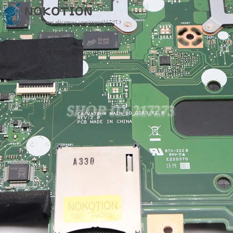 NOKOTION For Acer aspire V3-772 V3-772G Laptop Motherboard EAVA70HW NBM7411001 MAIN BOARD DDR3L GT750M 4G graphics Free CPU |
