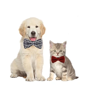 Pet Collar Dog Bow Tie Cat Bowtie Bowknot Customized British Plaid Comfy Gift Patterns Adjustable Nylon Small Medium Large