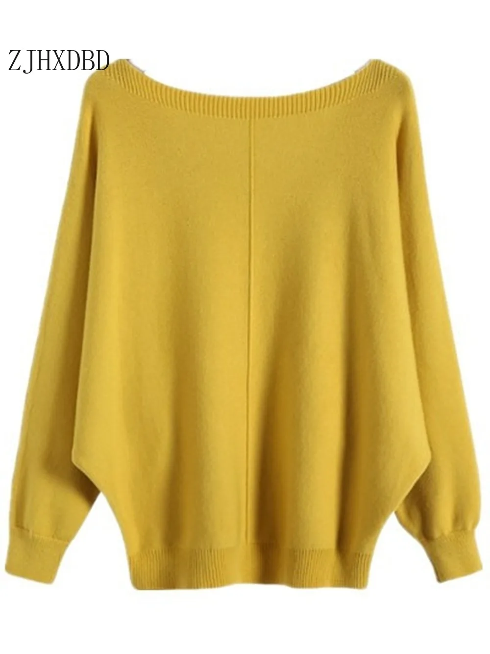 

2020 Style Sweater Casual Batwing Sleeve Knitwear Yellow Women Large Knitted Sweater Slash Neck Jumper Coat Female Loose Tops