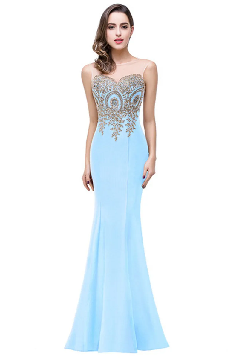 Небесно-голубой Vestido de Festa элегантное кружевное платье годе вечерние платья с аппликацией Сексуальные вечерние платья с открытой спиной Robe De Soiree - Цвет: Небесно-голубой