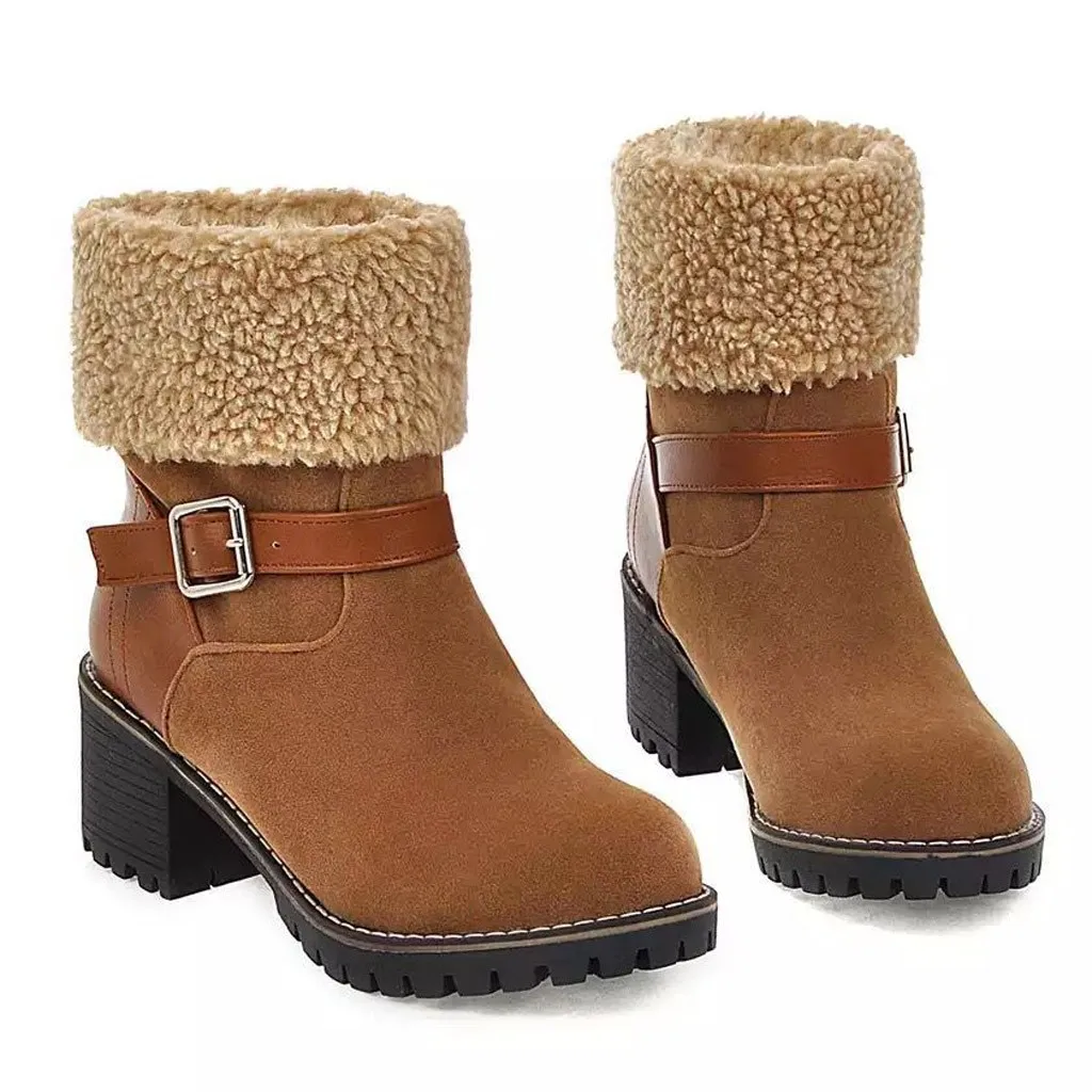 Женские замшевые ботильоны Нескользящие водонепроницаемые ботинки на массивном