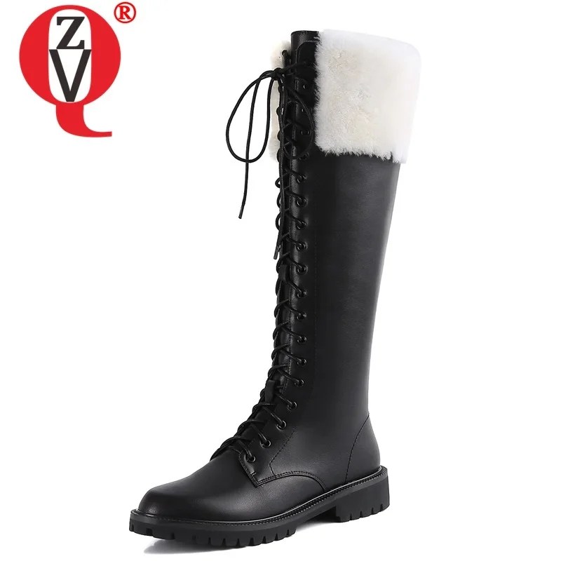 Женские повседневные сапоги до колена ZVQ зимние из натуральной кожи с