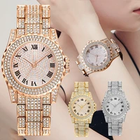 2021 new ladies watch fashion and full iced roman numerals womens elegant graceful quartz watch steel strap womens watch