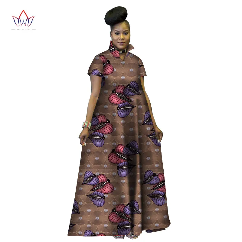 Африканское длинное бальное платье с принтом базеновое роскошное воротником