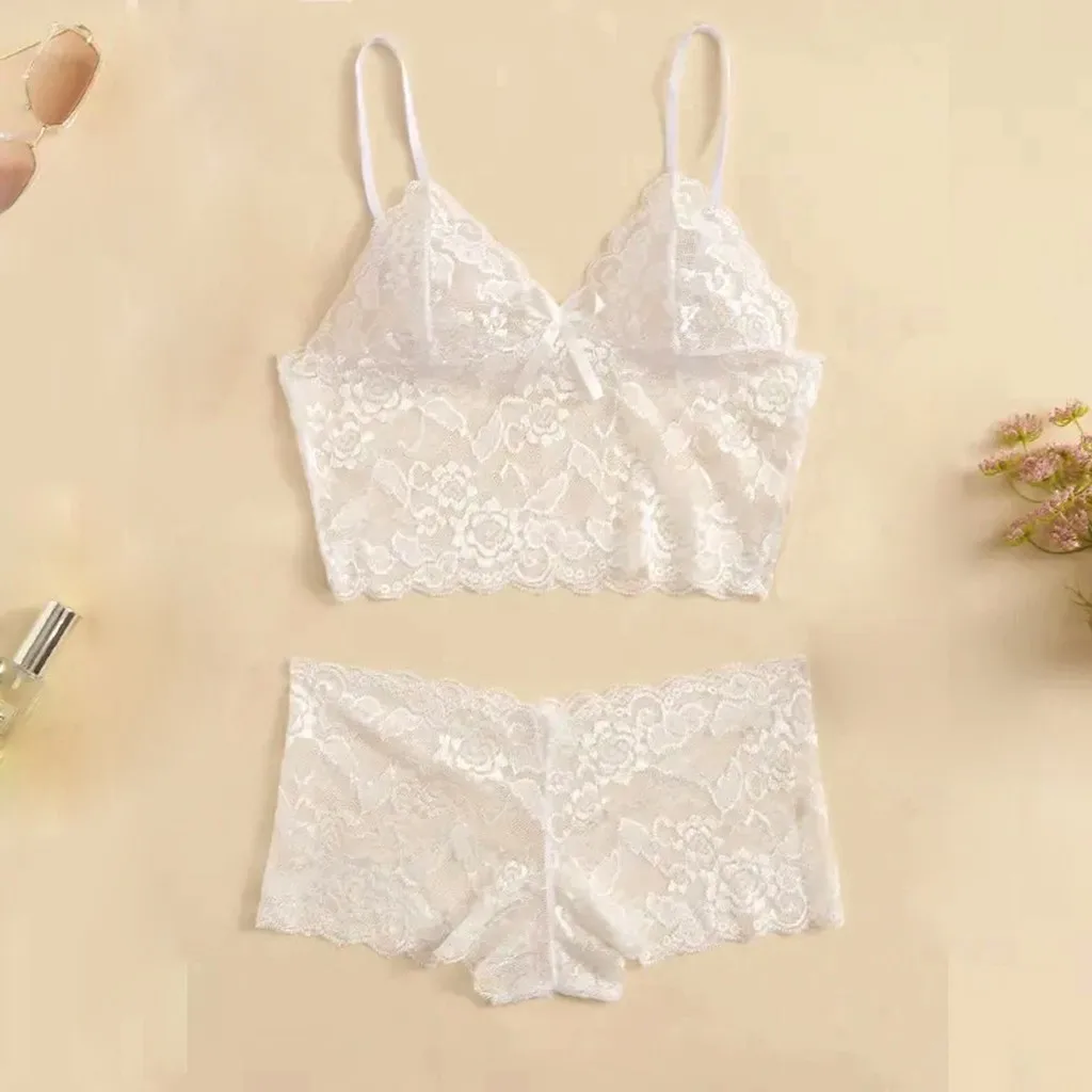 

Sexy Women Lace Bra Briefs Lingerie Underwear Fashion Temptation Sexy Lace Soft Underwear Pajamas Camisole Sleepwear Set