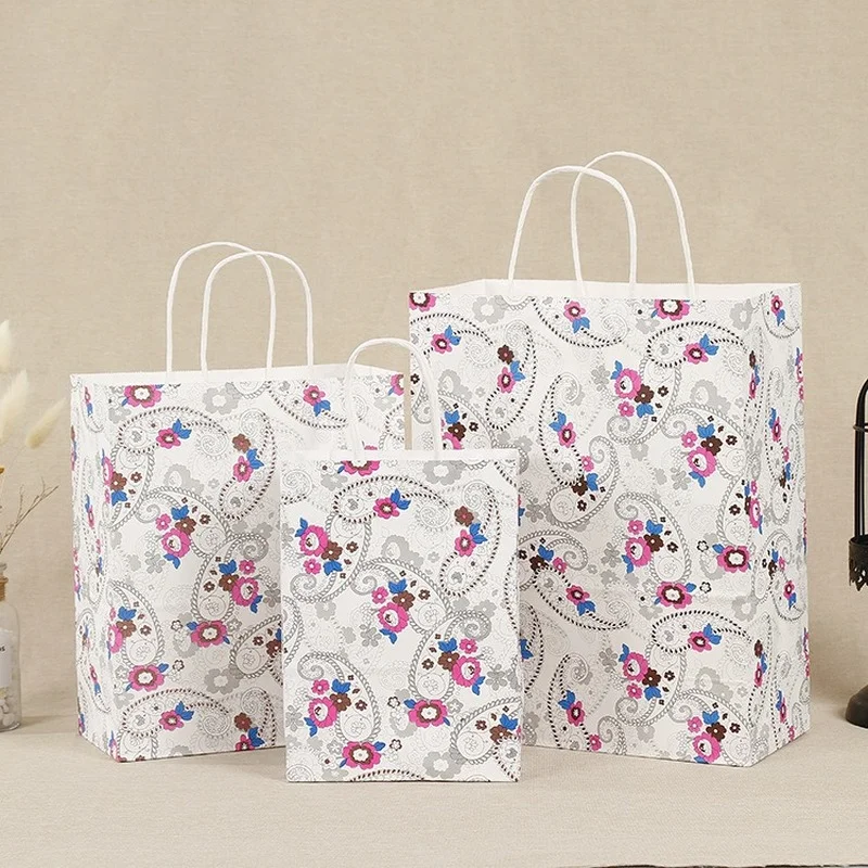 

30pcs Wholesale Cute Flower Printed Kraft Paper Bag Festival Gift Bags Paper Bags with Handles Children Gift Bags