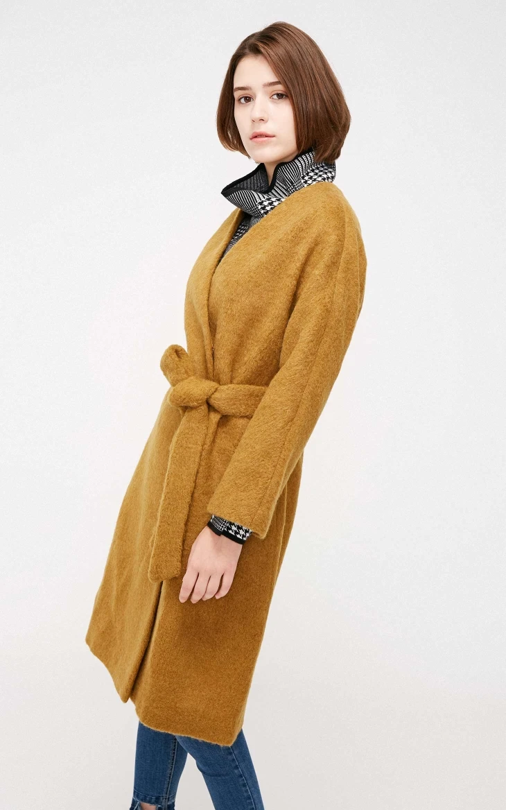 Vero Moda Женское зимнее шерстяное пальто средней длины с v-образным вырезом и короткими рукавами | 318327532