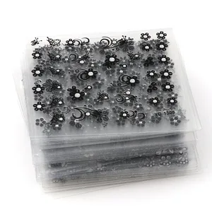 3D наклейки для ногтей, 30 листов, случайный дизайн, прозрачная нижняя черная Цветочная серия, наклейки для ногтей, украшения