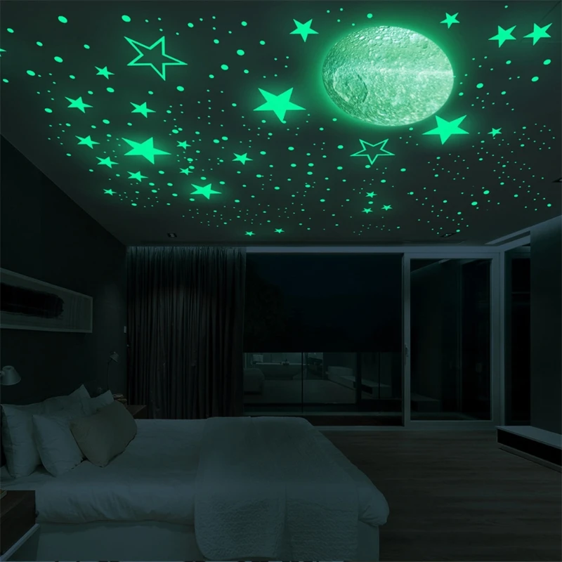 

Luminous Stickers In The Dark, Star And Moon Wall Stickers, DIY Murals For Children's Bedroom Living Room Decoration