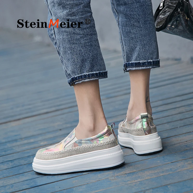 

2021 Thick Bottom Genuine Leather Increased Platform Loafers Breathable Sneaker Casual Shoes Women Vulcanized Shoes