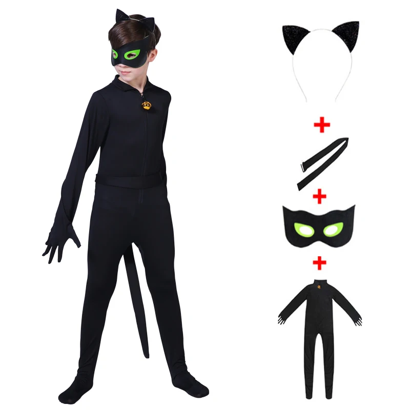 Детский костюм для косплея черного кота мальчиков комбинезон супергероев