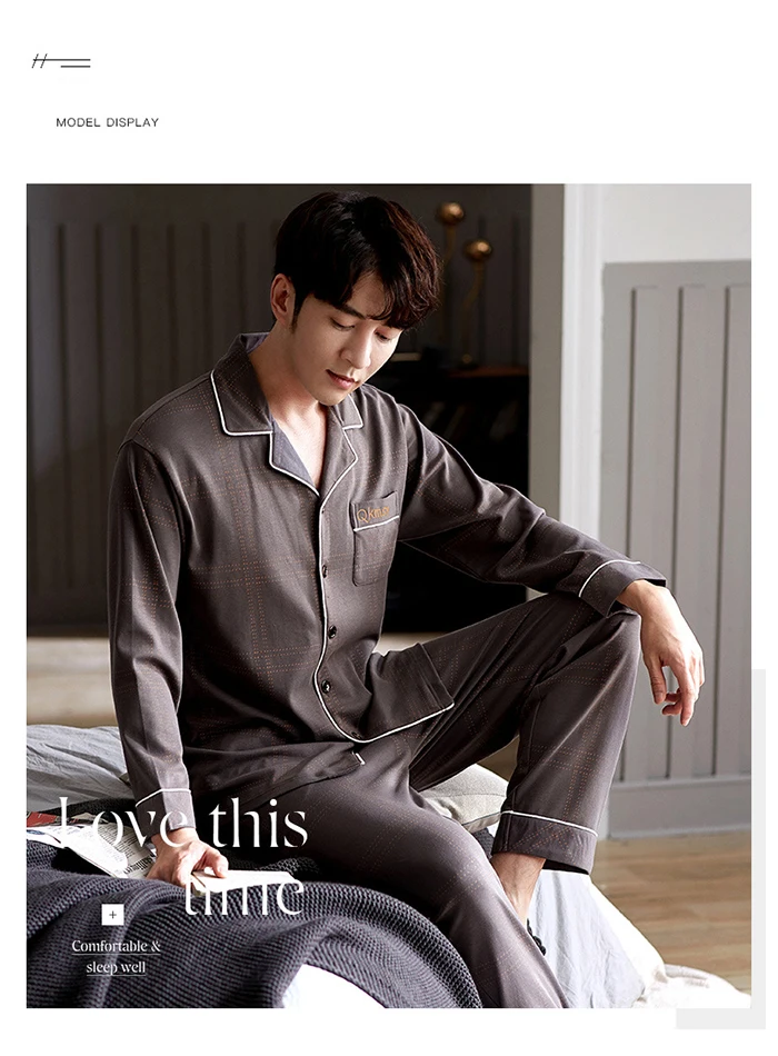 Men Pyjama Set 100% Cotton Spring Long Sleeve Print Men Pajama Suit Autumn Nightwear Collar Pijama Male Sleepwear Two Piece XXXL mens short pjs