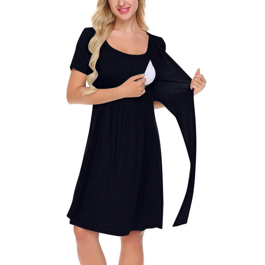 

Maternity Dresses Summer Women Maternity Nursing Baby Nightgown Solid Color Breastfeeding Sleepwear Dress Summer Maternity Dress